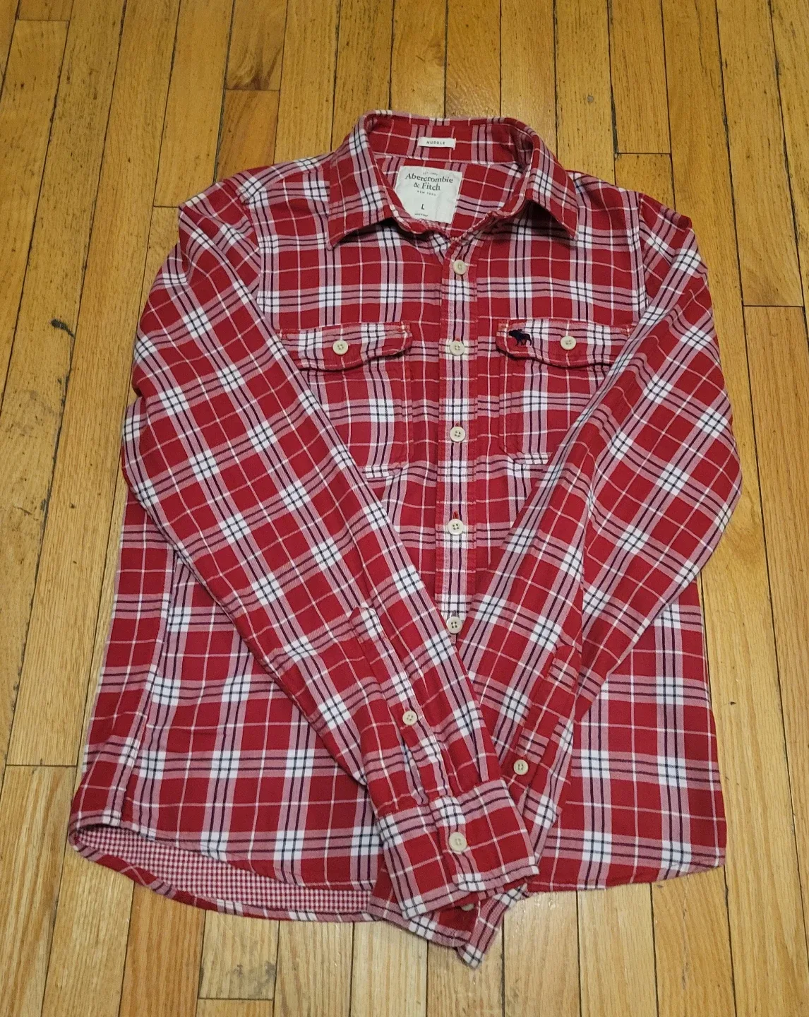 Abercrombie & Fitch Red Plaid Flannel Shirt - Size L thumbnail