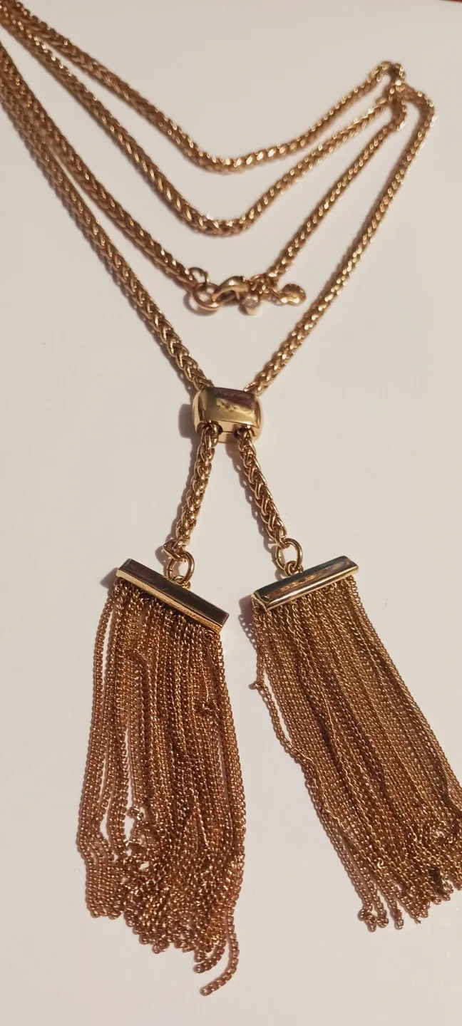 Gold Fringe Tassel Pendant Snake Chain Lariat Necklace thumbnail