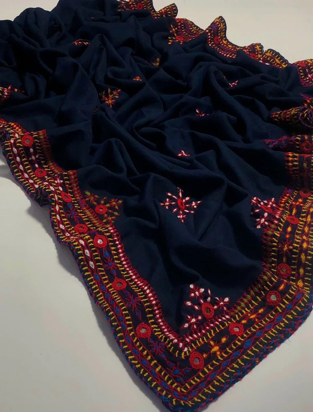 Embroidered Navy Blue Shawl