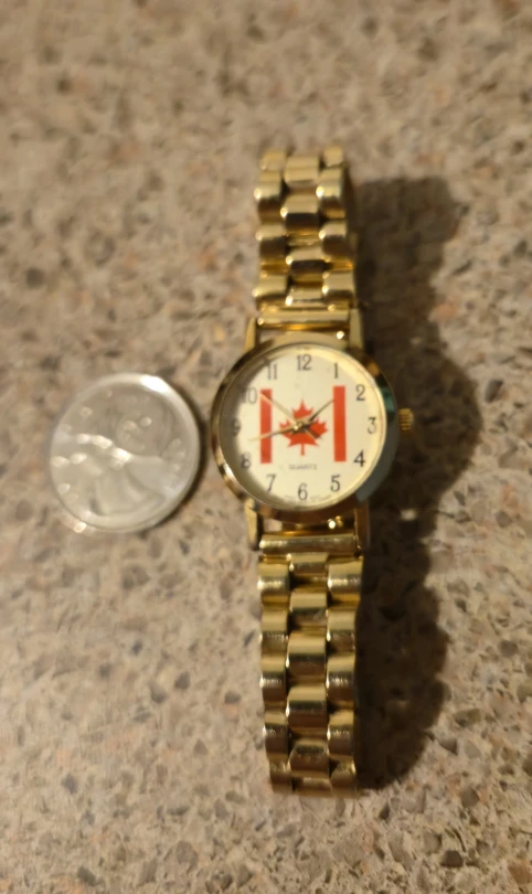 Gold Tone Canada Flag Wristwatch