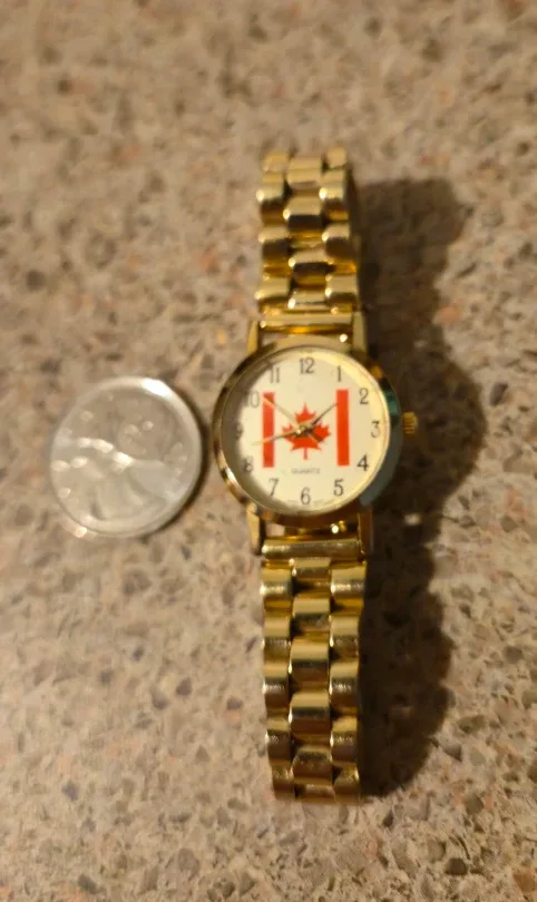 Gold Tone Canada Flag Wristwatch
