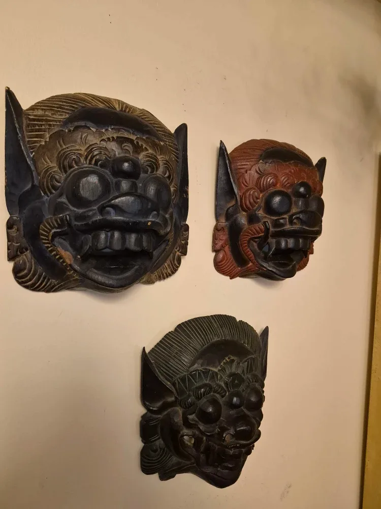 Set of Three Decorative Wooden Masks image indicator(2)