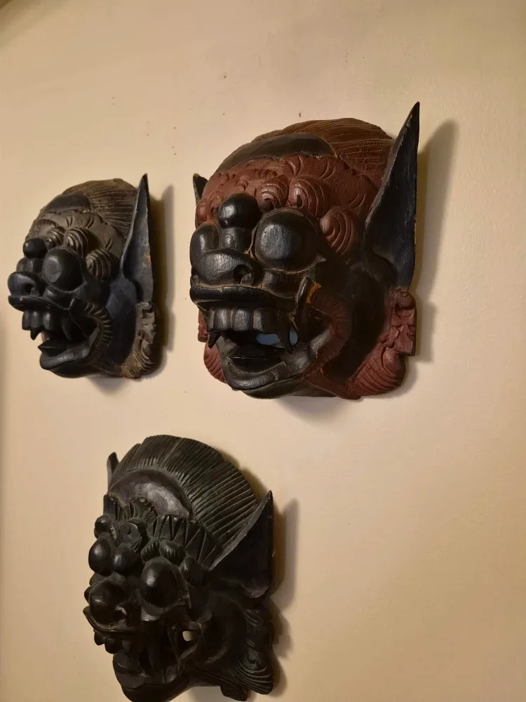 Set of Three Decorative Wooden Masks image indicator(3)