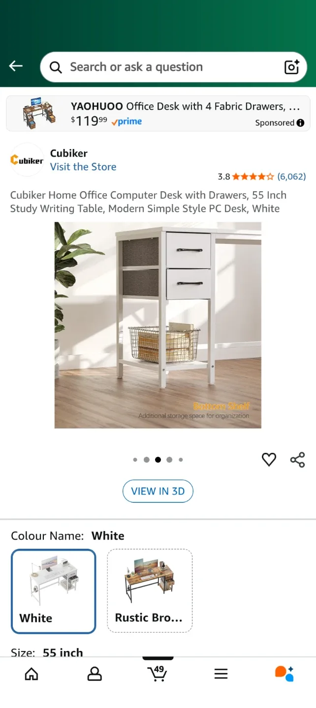 Cubiker Home Office Desk 55 inch - White image indicator(5)