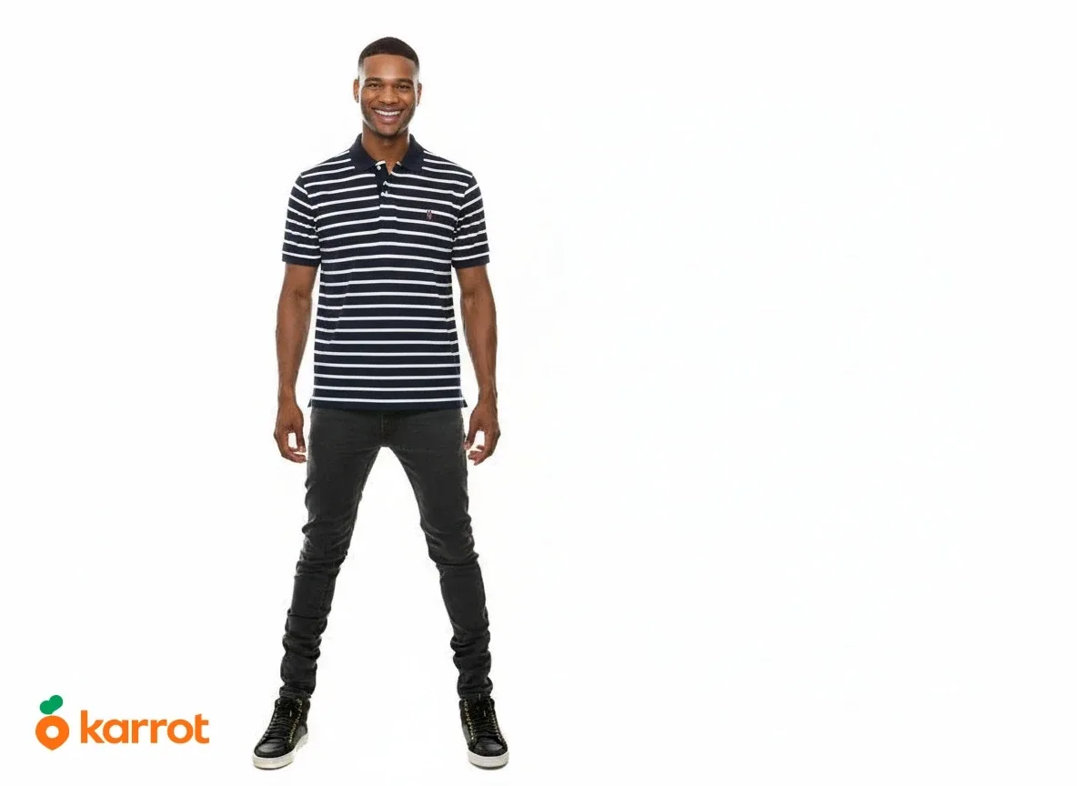 Striped Polo Shirt - Navy & White