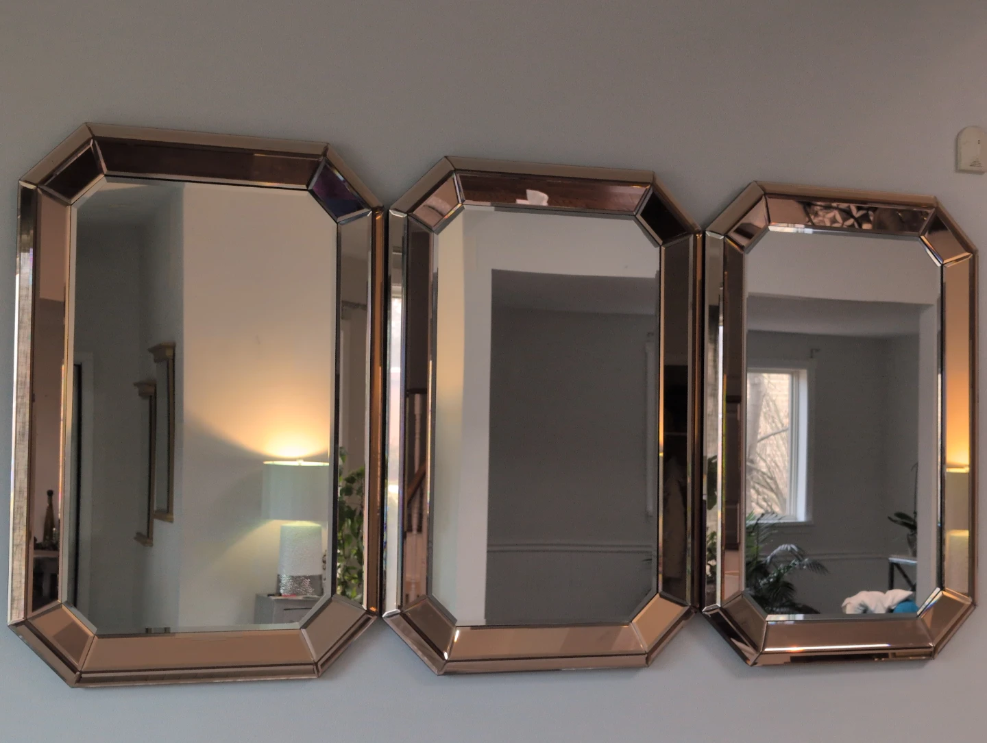 3 Framed Octagon Beveled Rose Gold Wall Mirror Set - photo 2