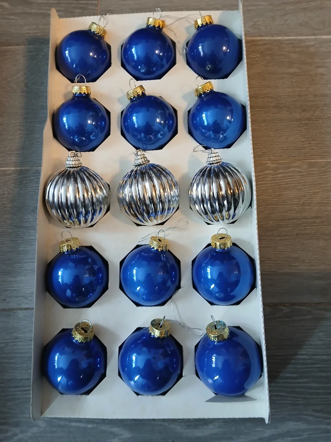 15 Blue & Silver Christmas Ornaments available. Firm price.