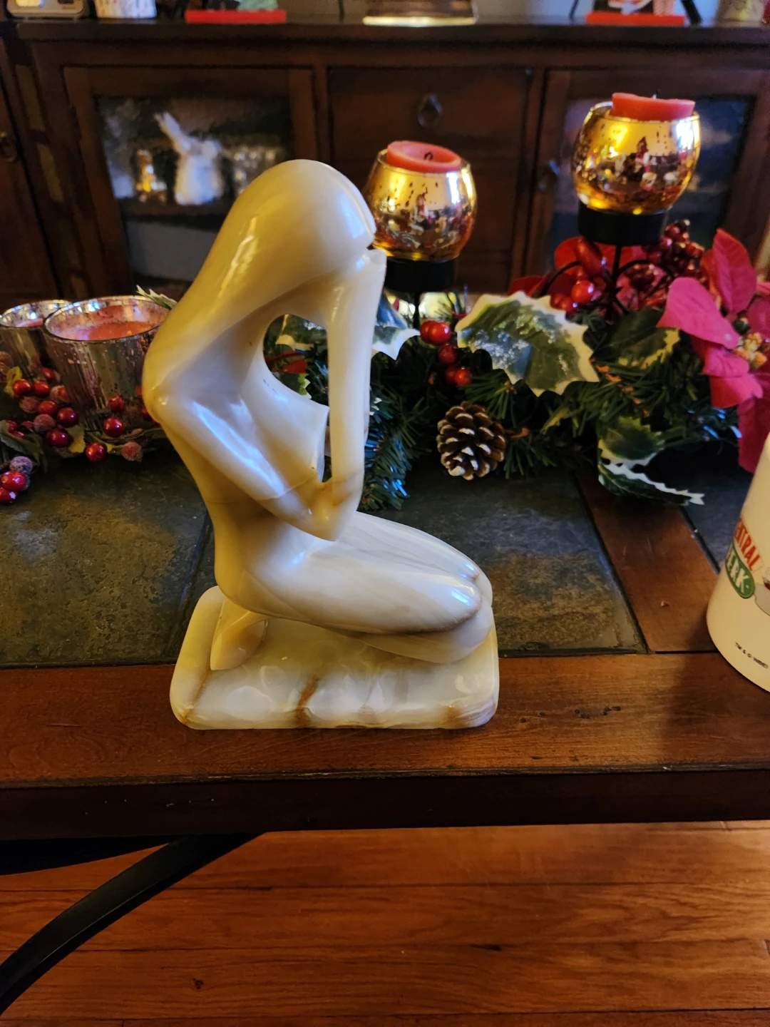 Vintage Alabaster Sculpture Kneeling Figure
