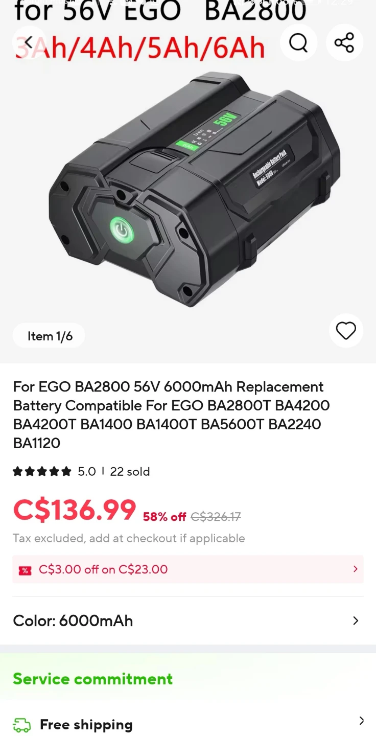 EGO 56V 6.0Ah Battery Pack Model 5060