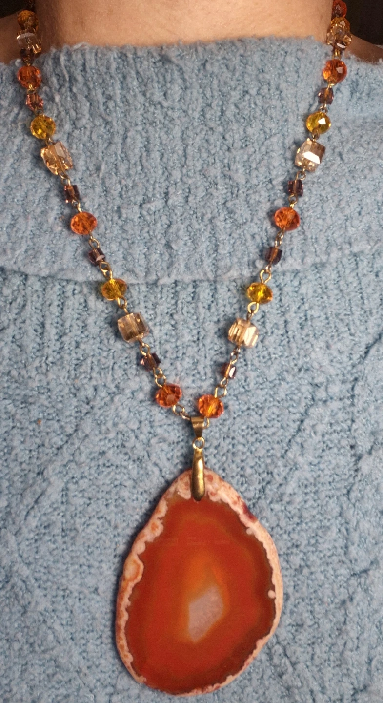 New Orange Agate Pendant crystal beaded Necklace - photo 2