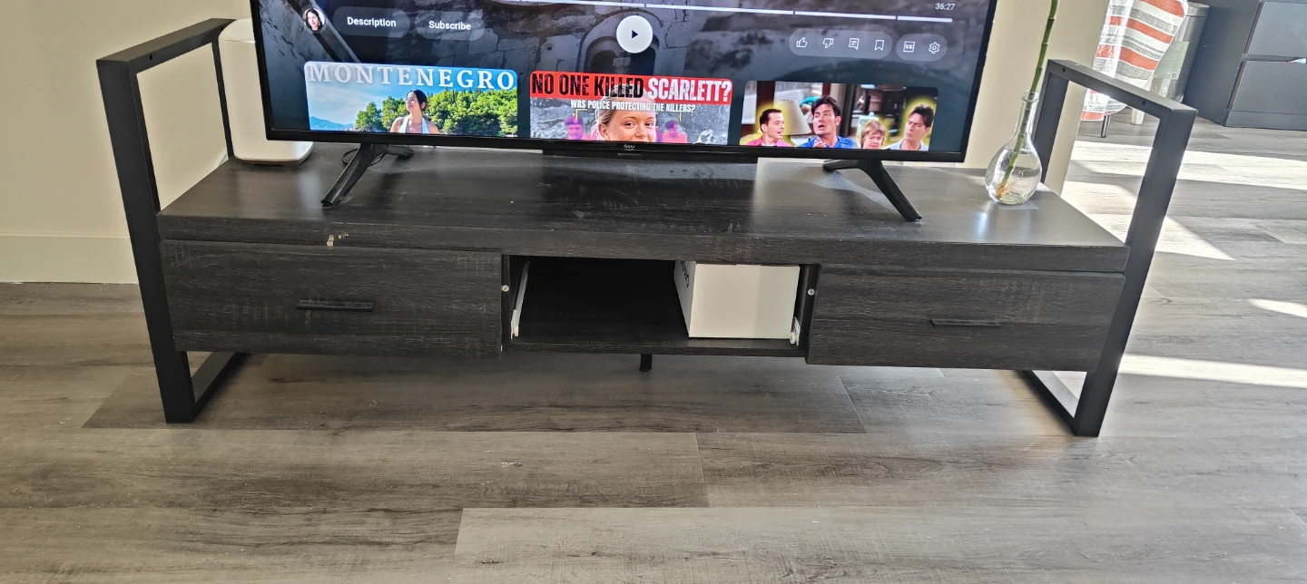 Black Wood TV Stand with Metal Frame