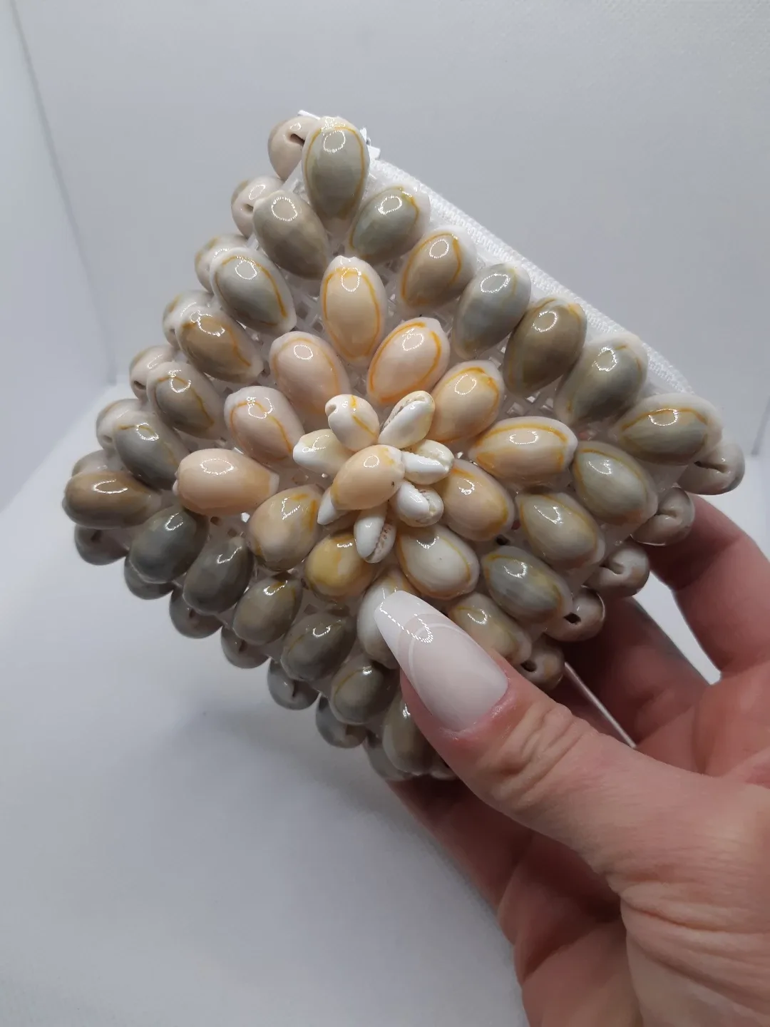 Vintage handmade square cowrie shell coin purse
