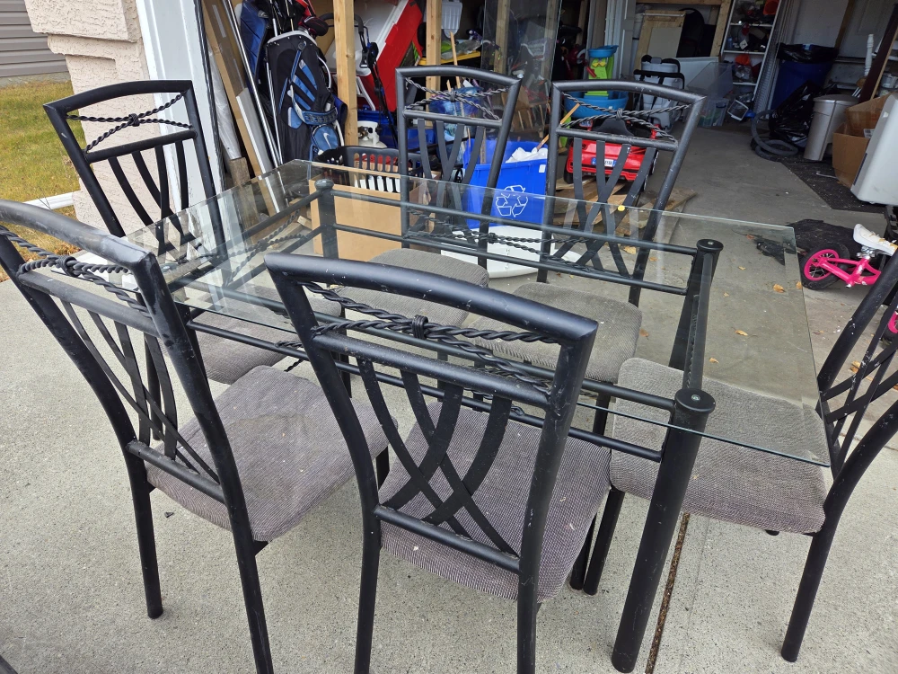 Glass Top Dining Table with 6 Chairs