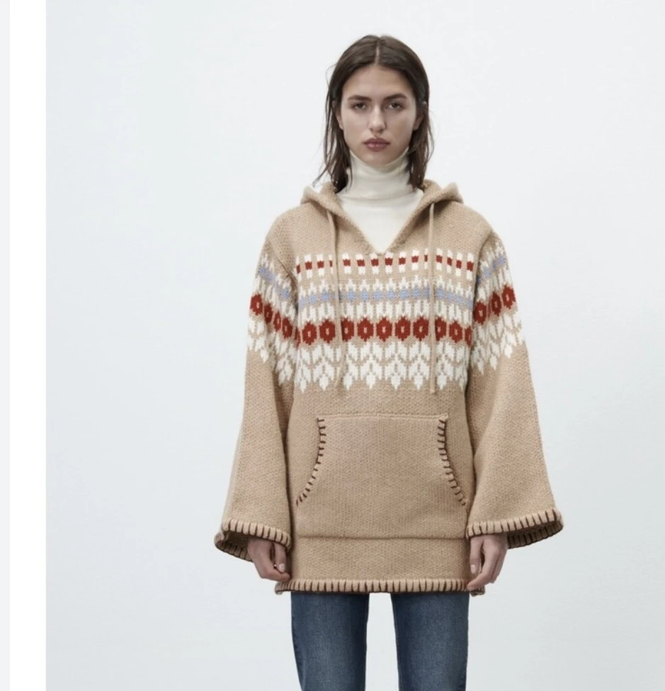 Zara Multicolored Wool Blend Jacquard Knit Poncho Size M - photo 2
