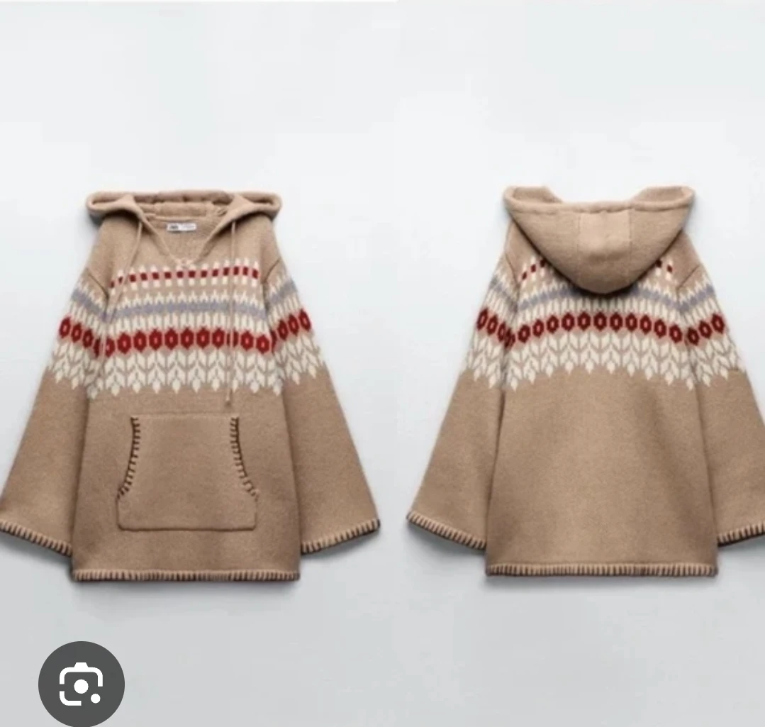 Zara Multicolored Wool Blend Jacquard Knit Poncho Size M - photo 4
