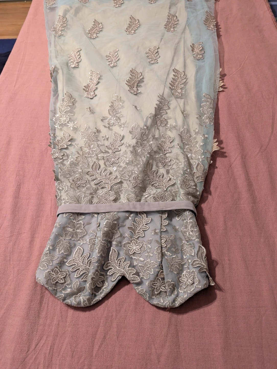 Strapless Evening Gown with Floral Appliqués - photo 2