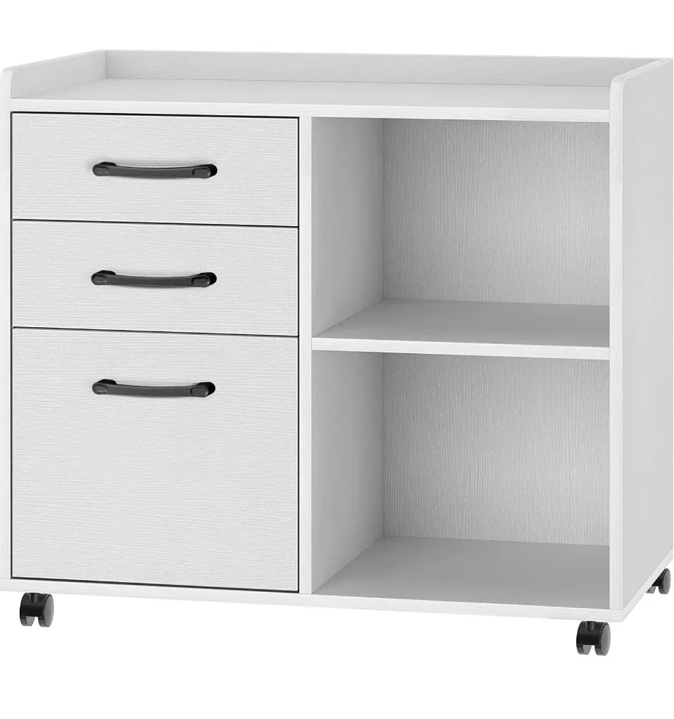 White Rolling File Cabinet with Drawers & Shelves