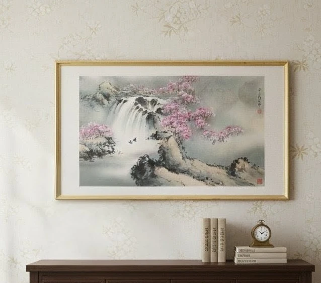 Beautiful Framed Waterfall Painting - 43.5" x 26"