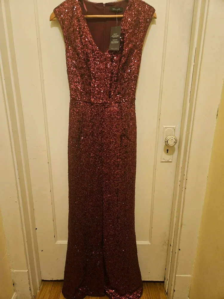New Look Burgundy Sequin Jumpsuit - Size 8