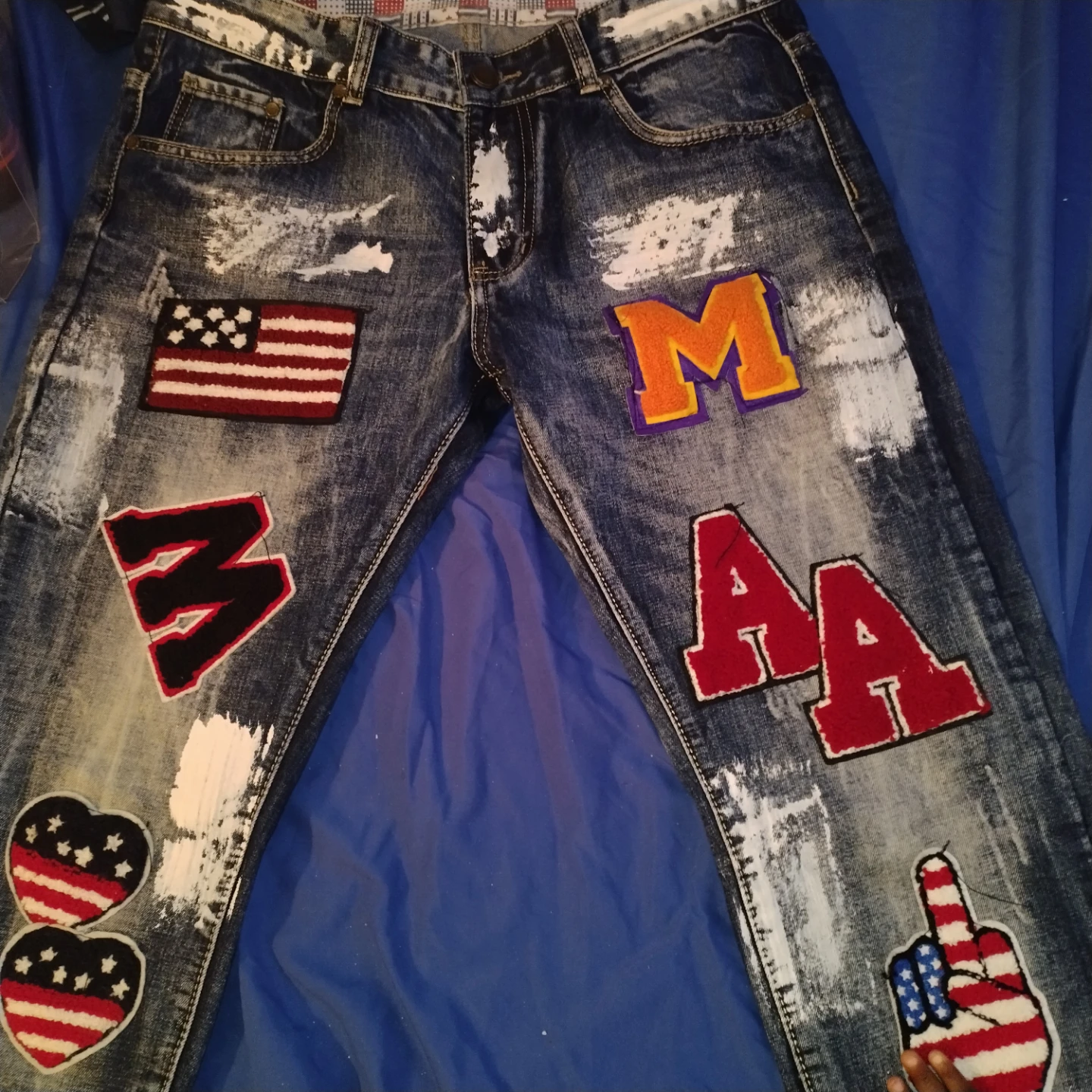 Blue Denim Jeans with Patches
