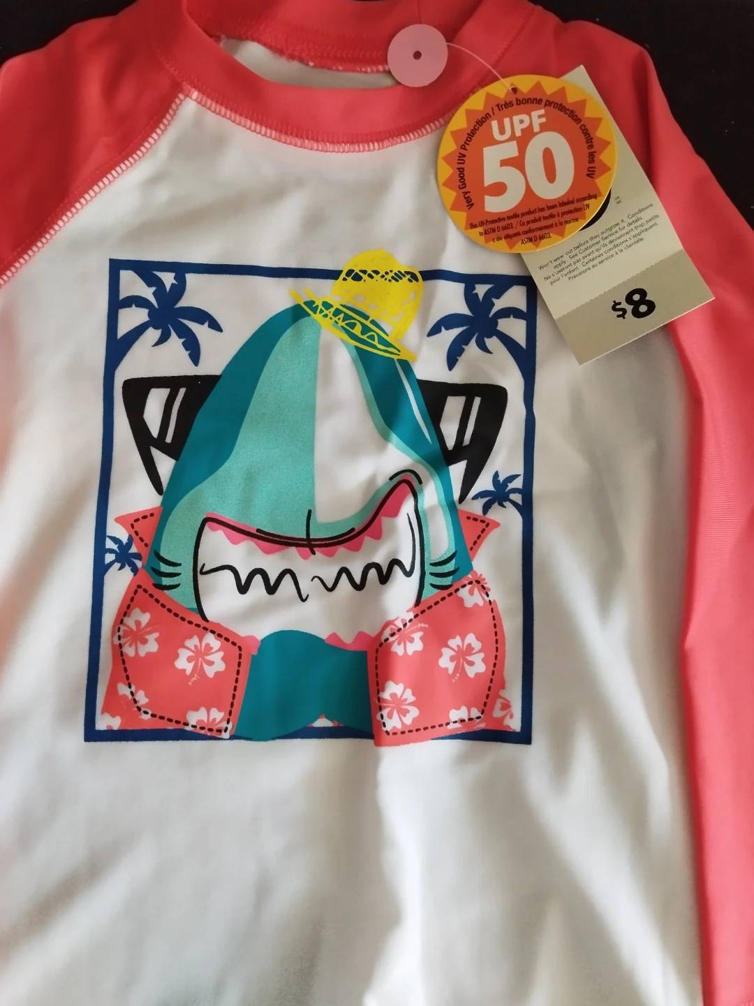 Brand New 3T UPF 50 Shark Print Rash Guard for toddler