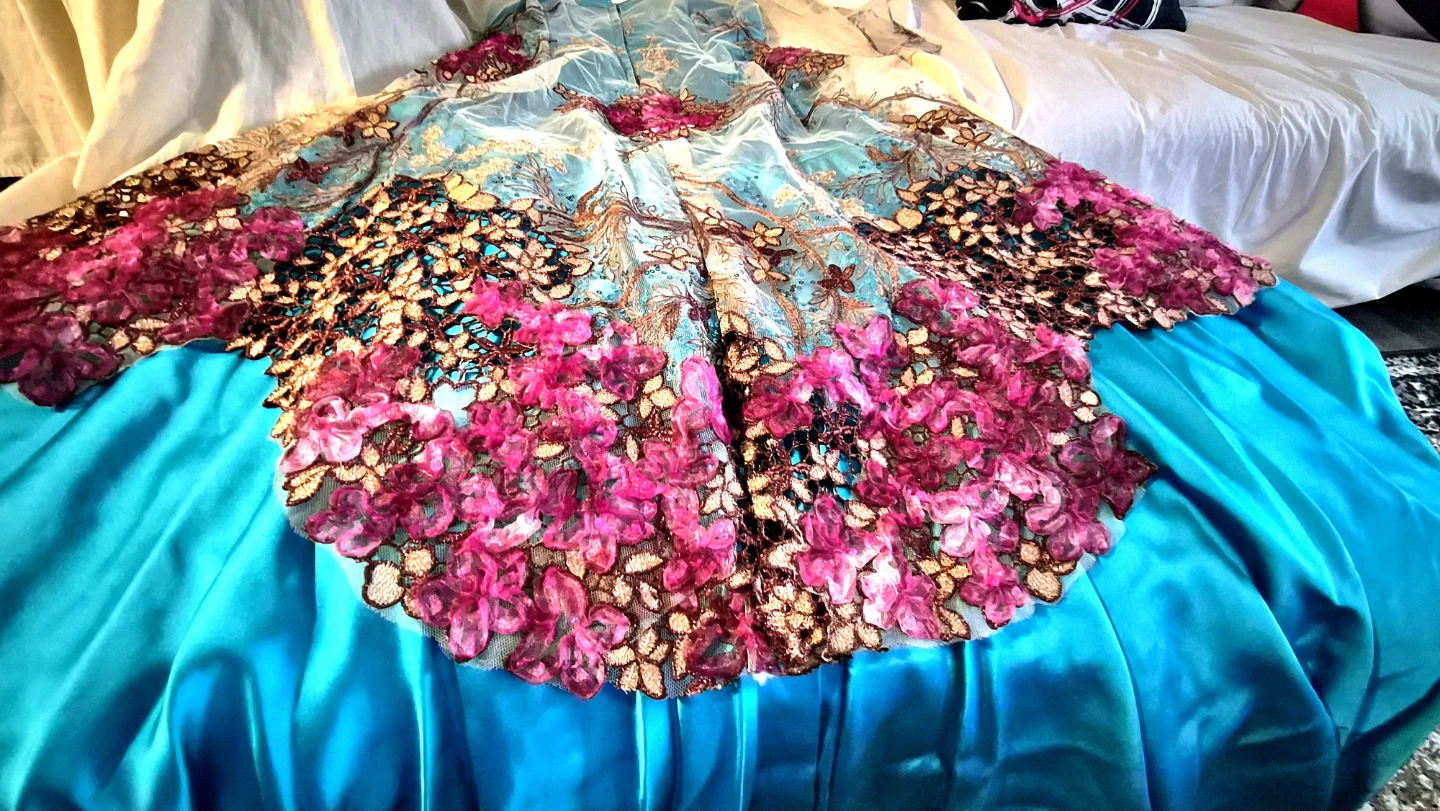 Floral Appliqué Dress - Blue & Pink - photo 4