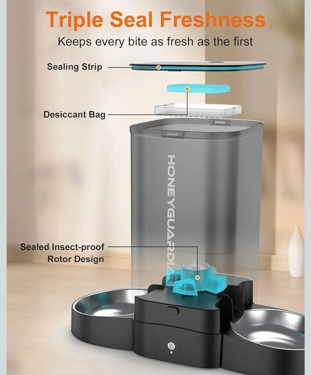 HoneyGuaridan 5L Smart Automatic Cat Feeder for Two Cats WiFi image indicator(8)