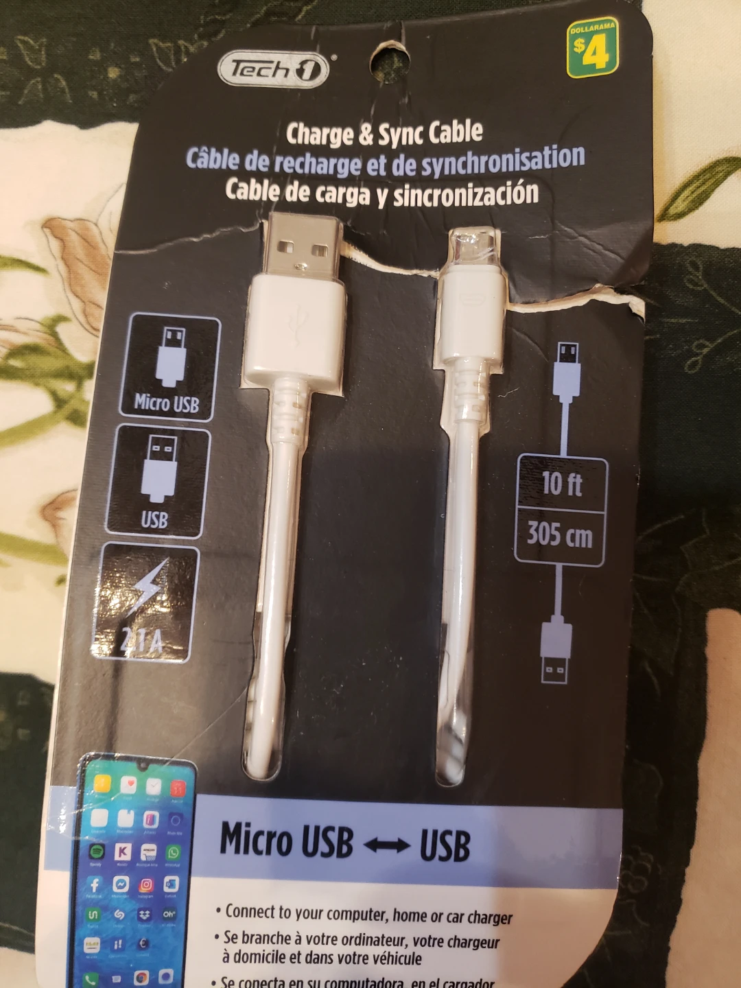 Tech1 Micro USB to USB Charge & Sync Cable - New