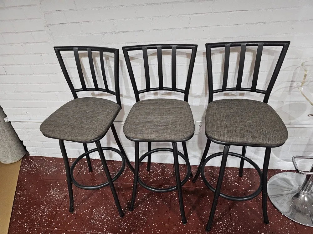 Set of 3 Black Metal Bar Stools
