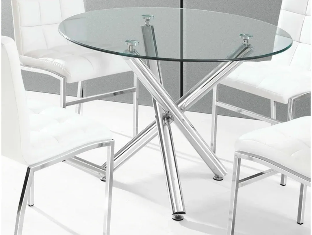 Round Glass Top Dining Table, Chrome Legs