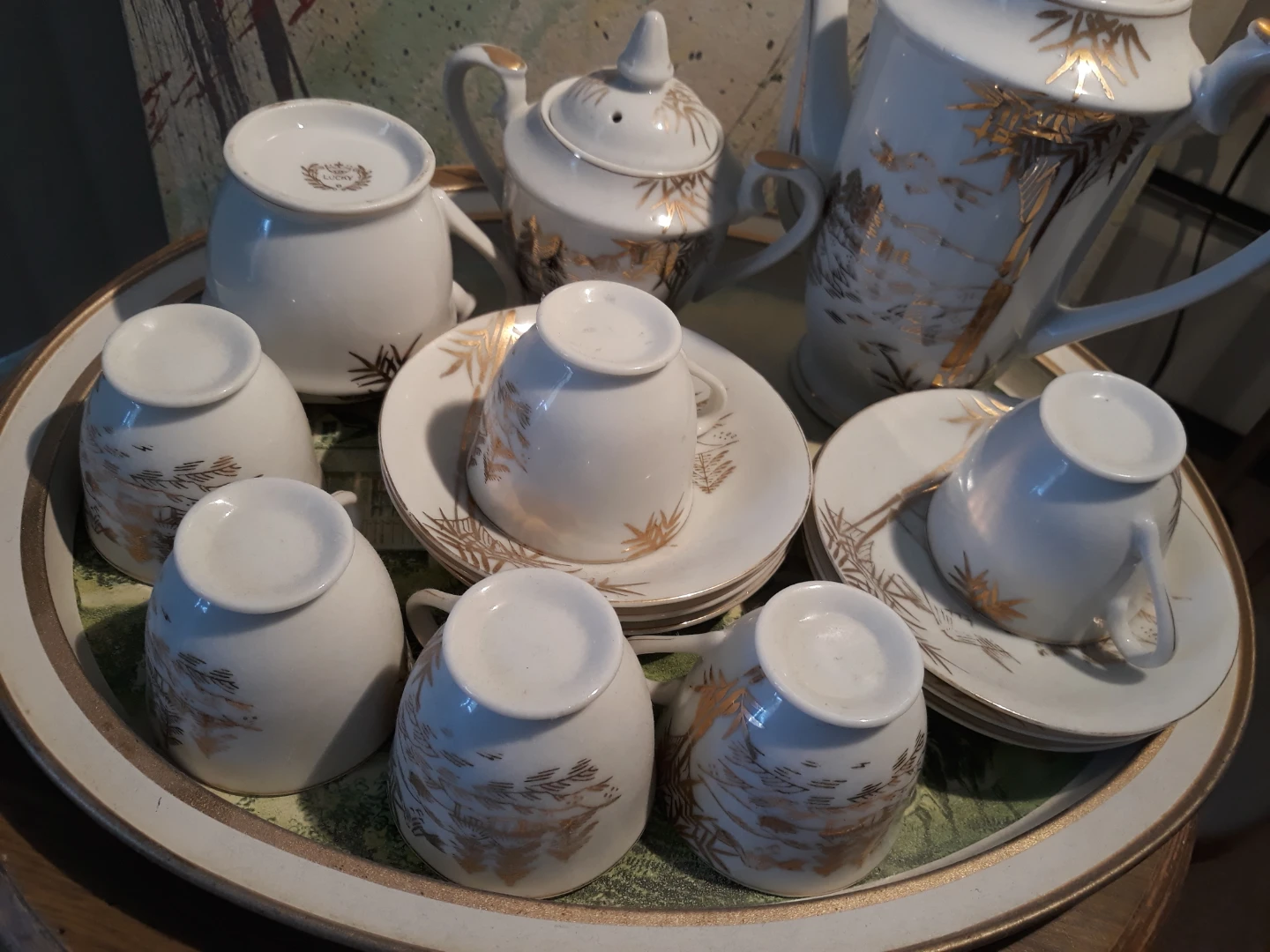 Lucky Tea Set - White with Gold Bamboo Design - photo 2