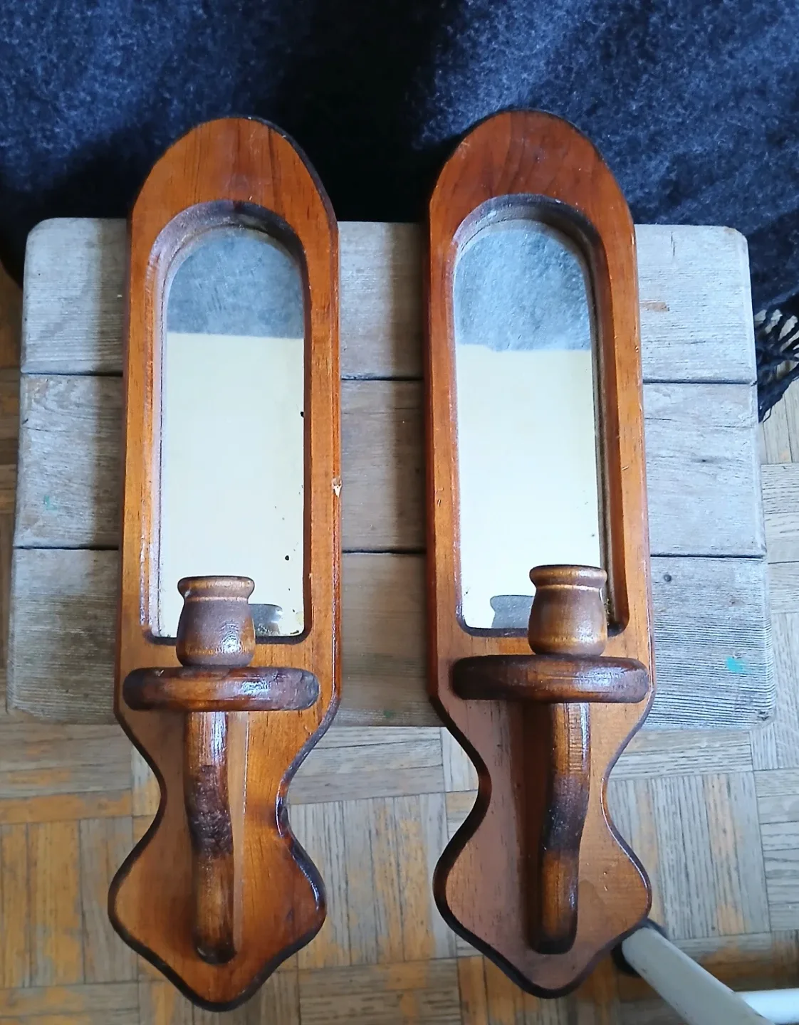 Wooden Candle Holders with Mirror Accents (Pair)