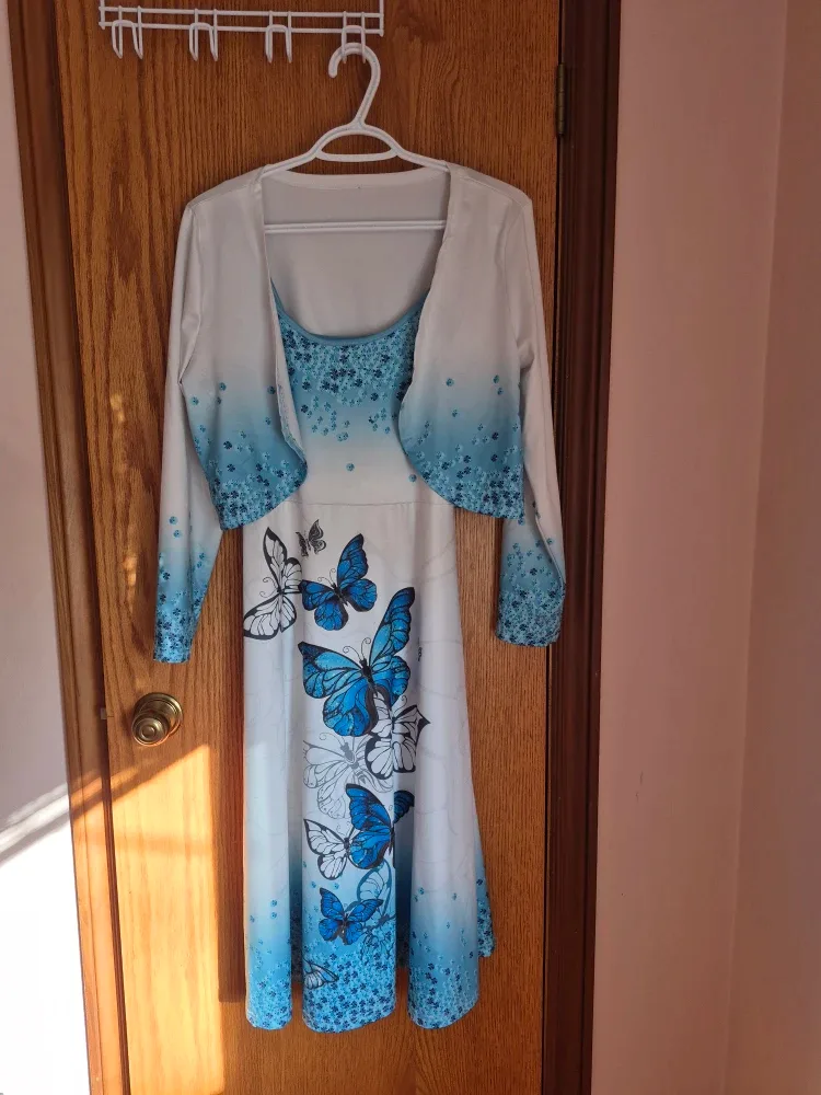Butterfly Print Dress with Bolero Jacket
