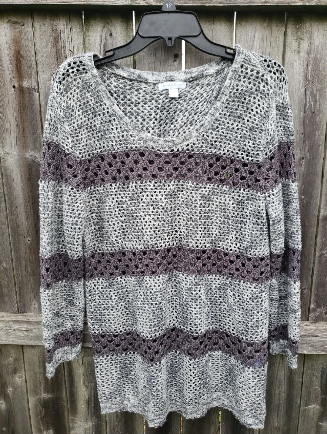 Gray Striped Knit Sweater