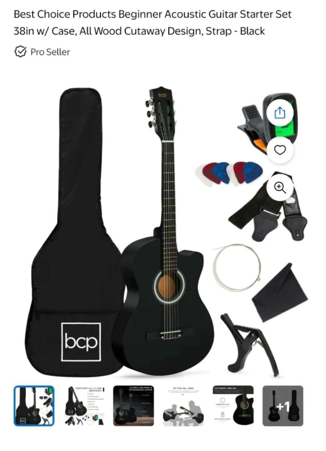 Acoustic Guitar Starter Set - Black #Cleanout