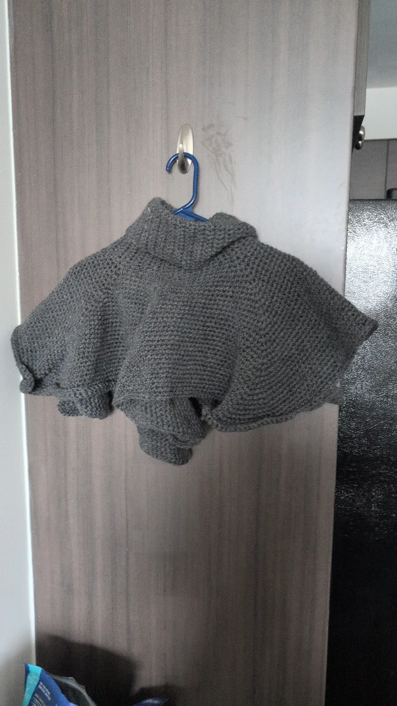 Grey crocheted half poncho