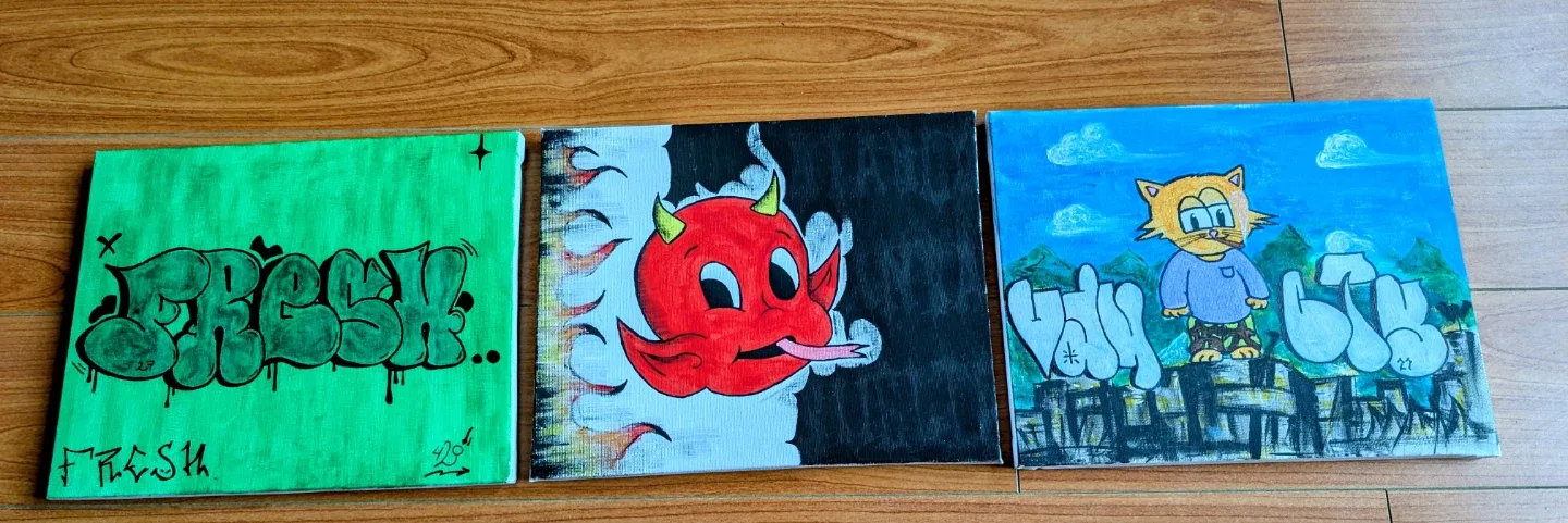 Original Graffiti Art Canvases - Set of 3