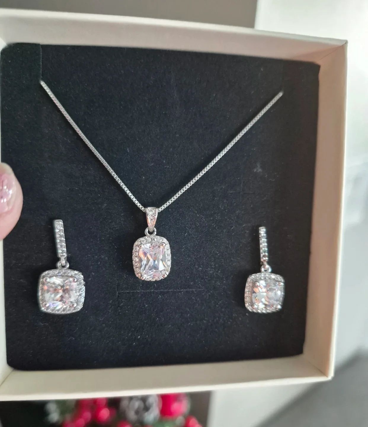 Zircon crystal Necklace & Earrings Set - Sterling Silver