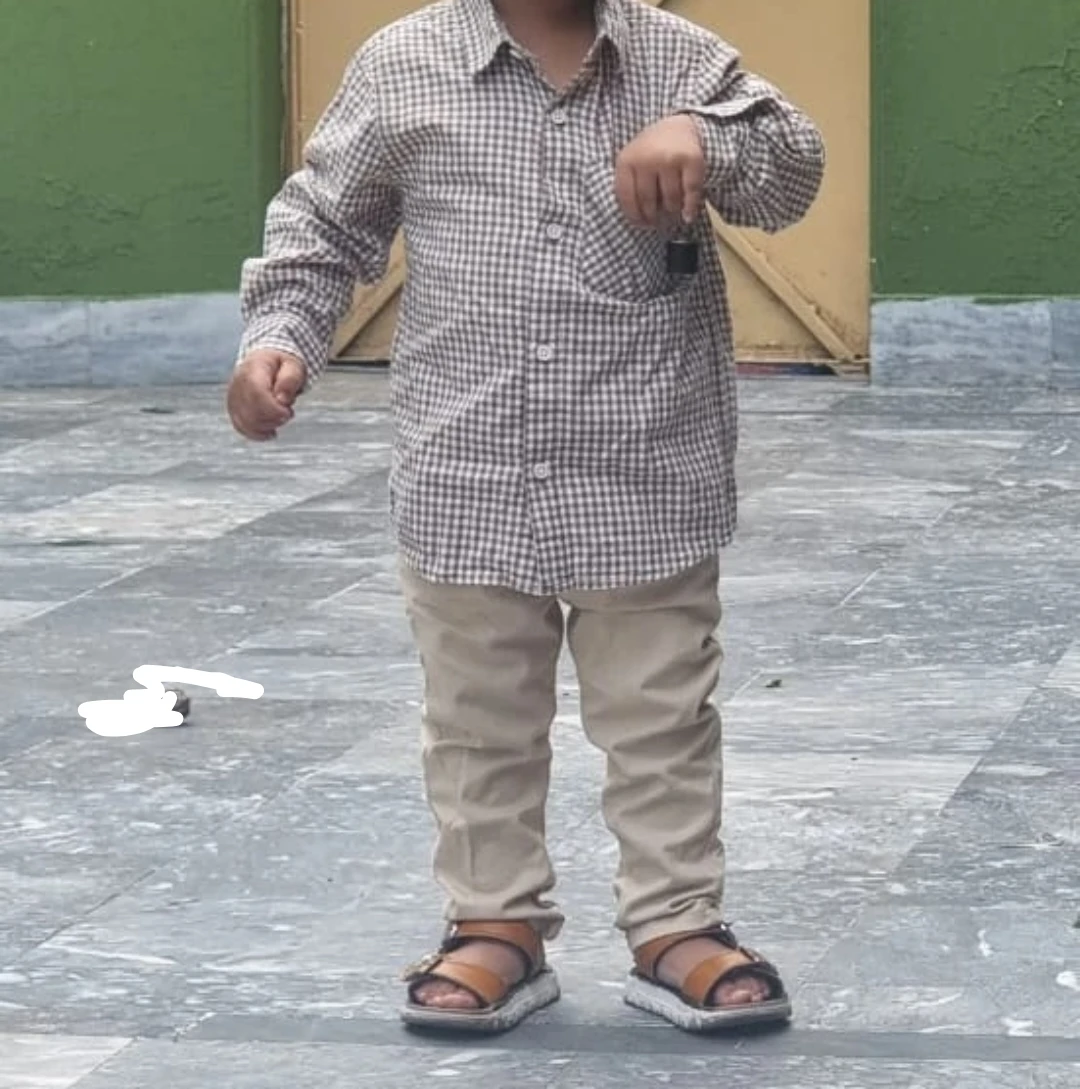 Kids' Plaid Shirt & Beige Pants Outfit