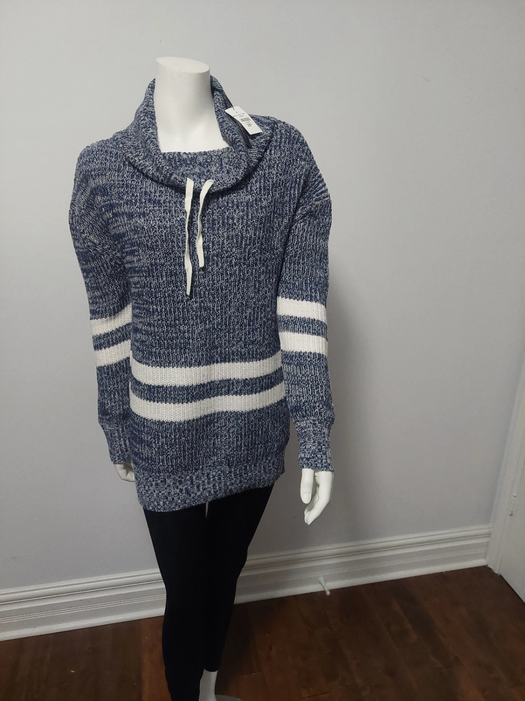 NEW - Seduction Blue & White Cowl Neck Sweater - Size M