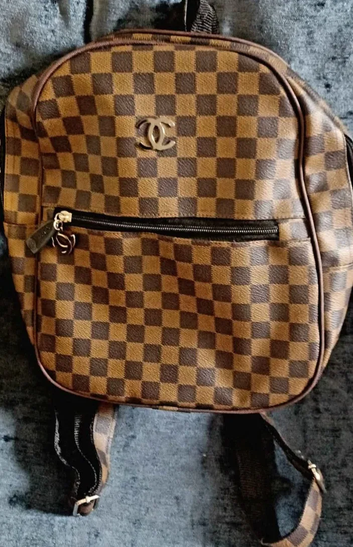 Brown Checkered Backpack