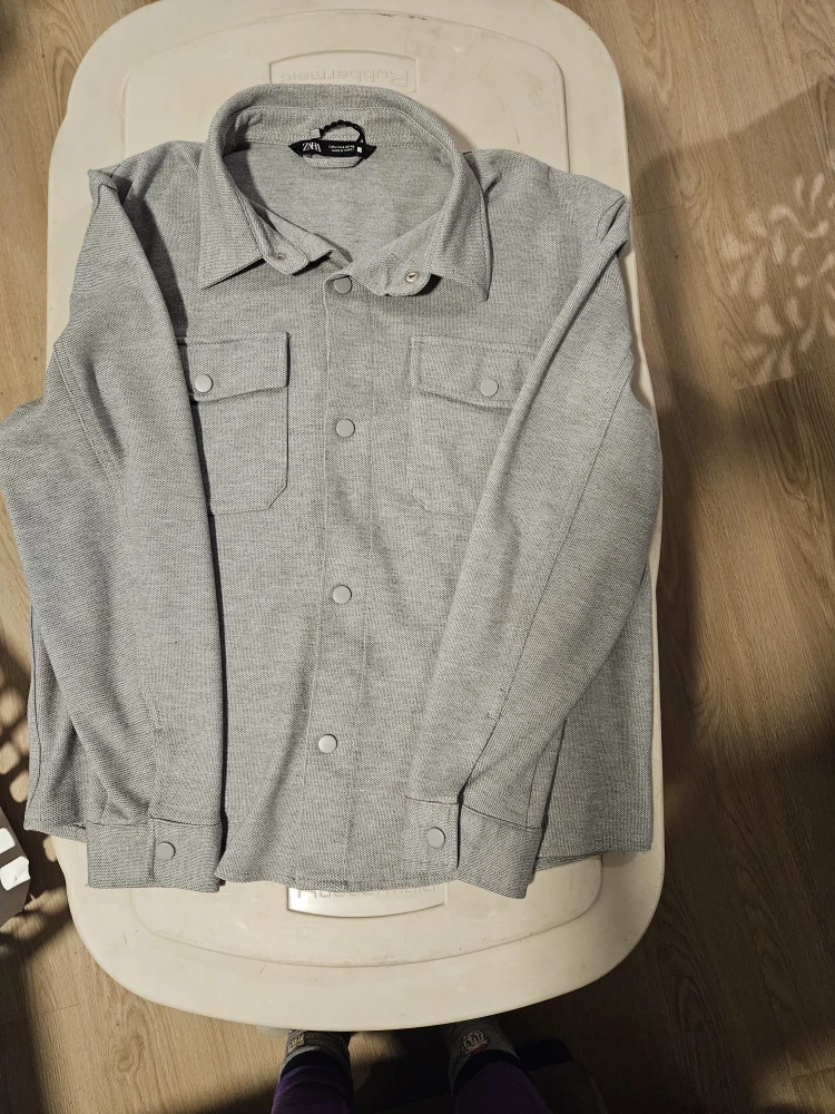 Zara Gray Knit Button-Up Shirt, Size L