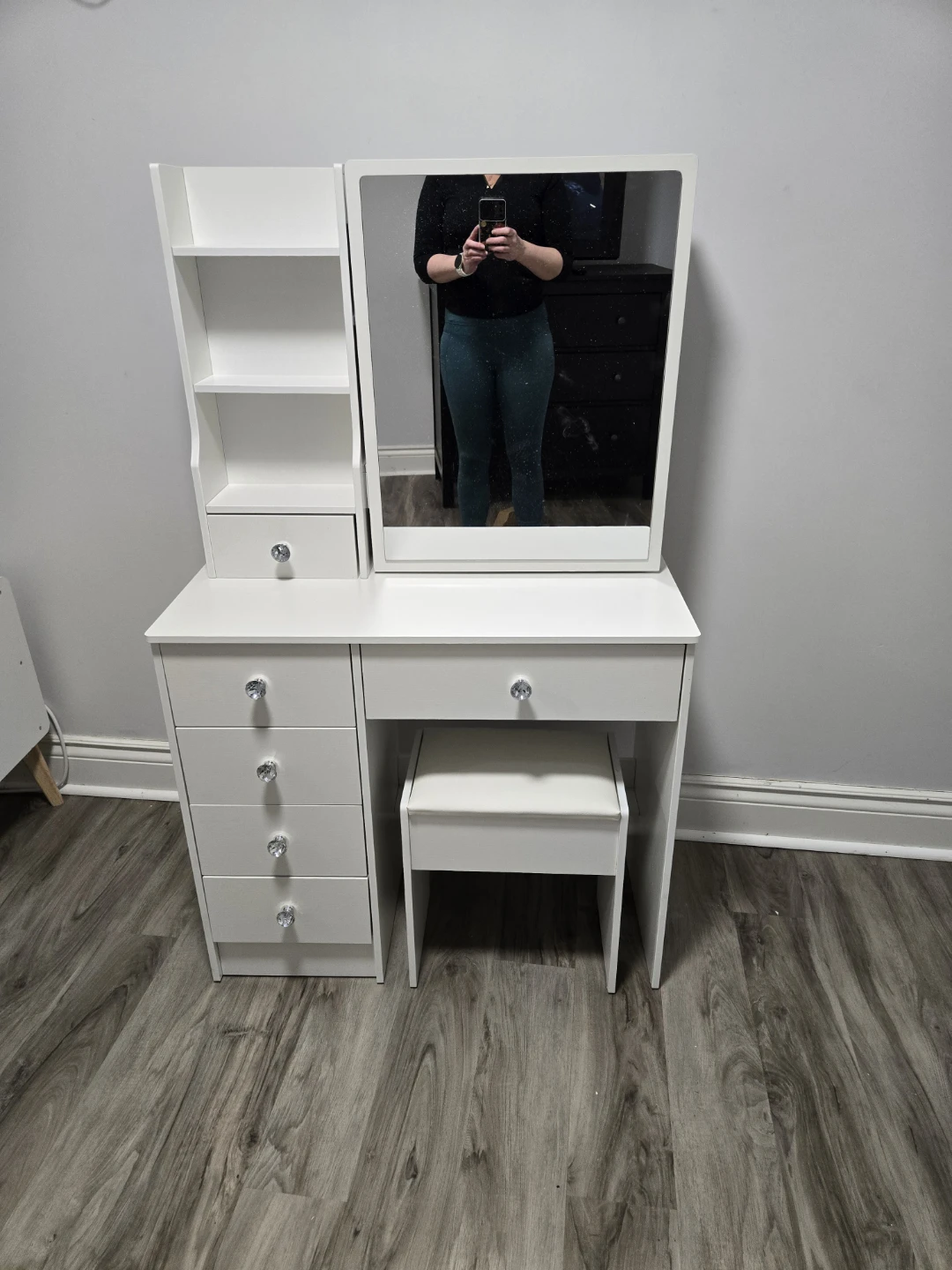 White Vanity Table with Mirror & Stool