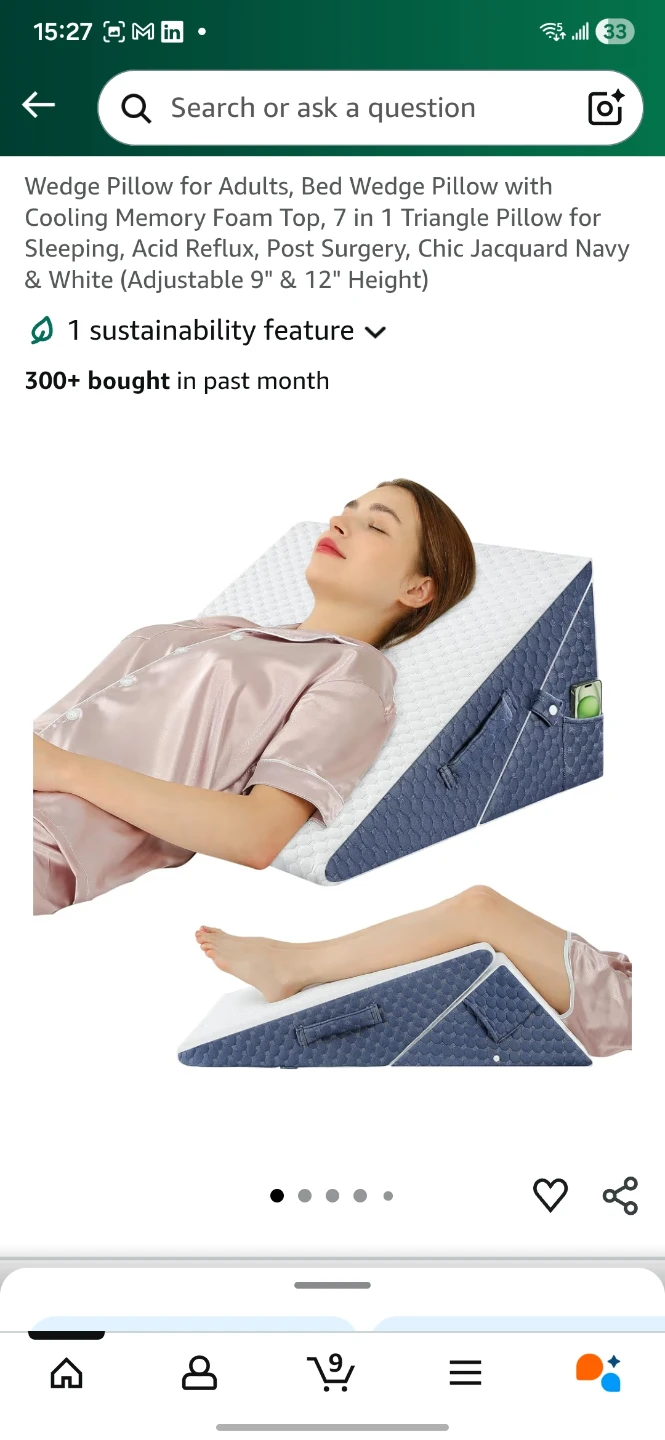 Bed Wedge Pillow for Adults - 9"&12" Height - photo 3