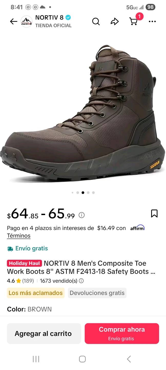 NORTIV 8 Men's Composite Toe Work Boots - Brown US 7.5 - photo 4
