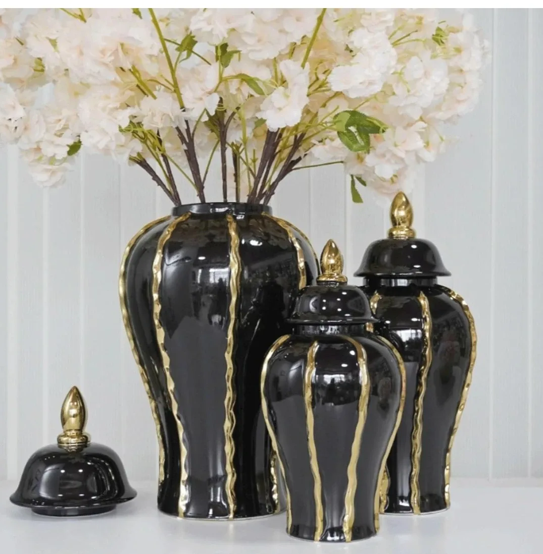 Black & Gold Decorative Vases - Set of 3