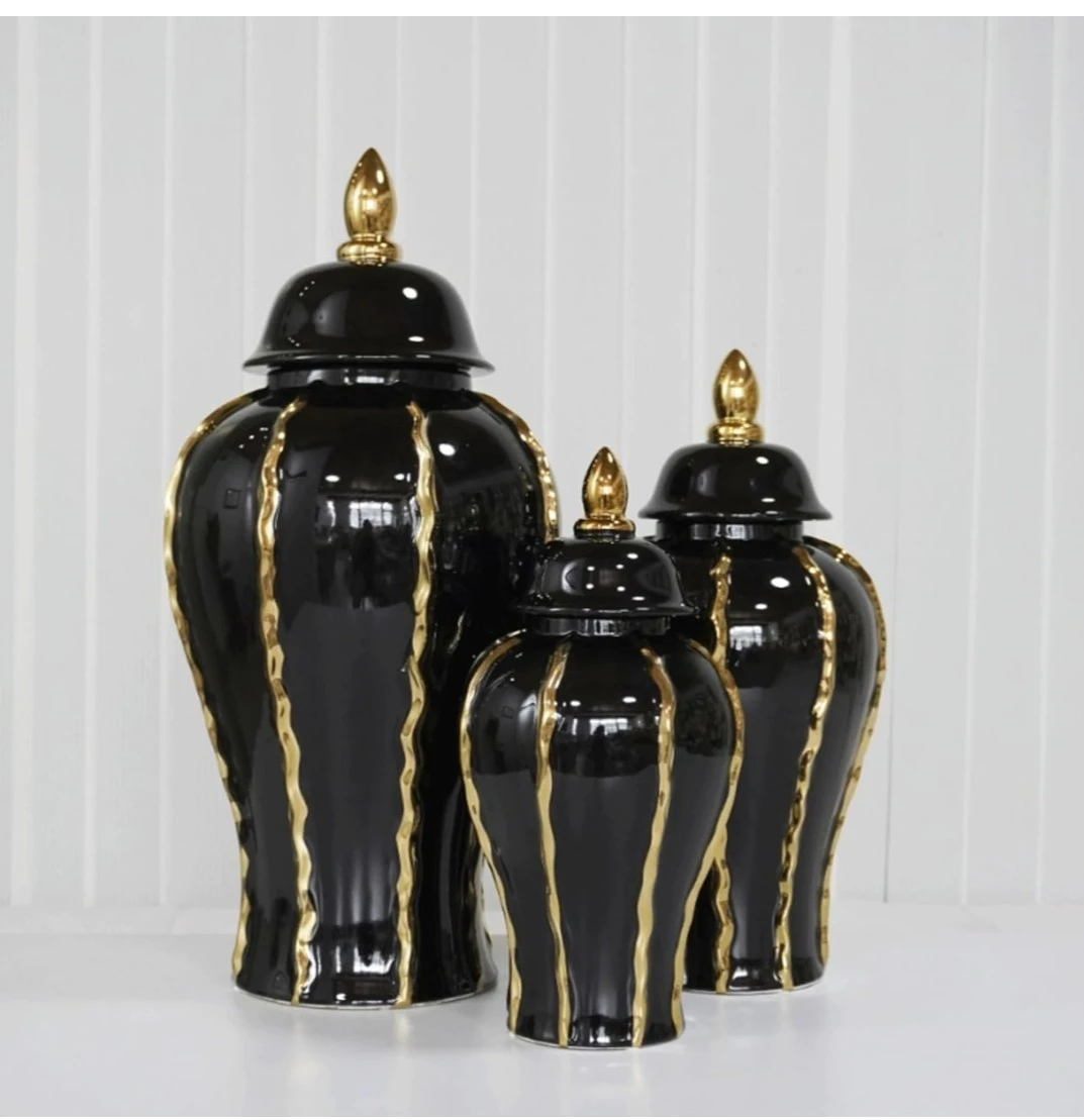 Black & Gold Decorative Vases - Set of 3 - photo 2