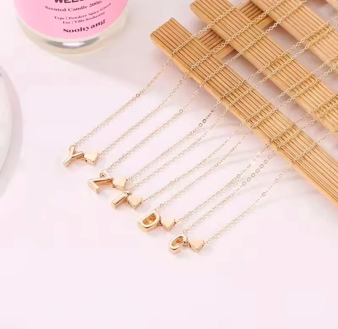 Initial Heart Pendant Necklace - Gold Alloy