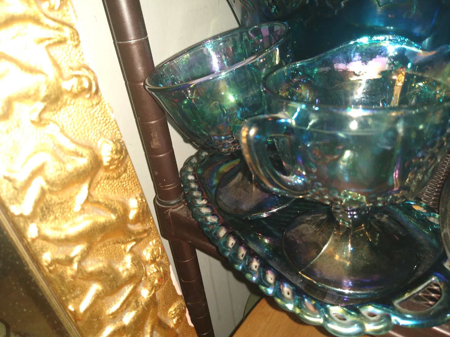Vintage punch bowl 10 glasses and a cream and sugar with tray - photo 3