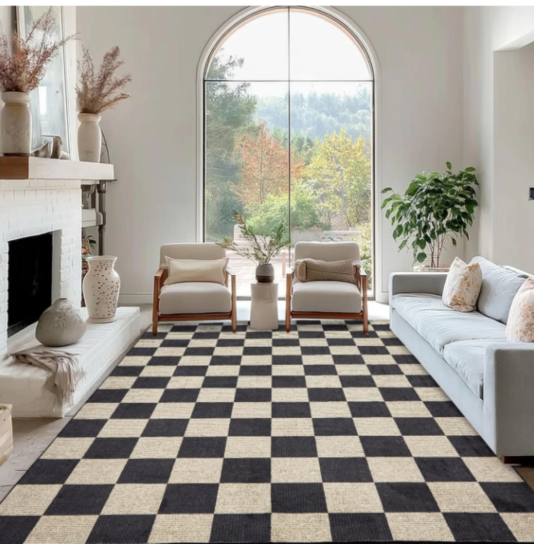 Black and Beige Checkered Area Rug | Brand New Box Pack